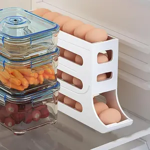 4 Tiers Egg Holder for Fridge， Automatic Egg Rolling Rack, 30 Eggs Storage Rack, Egg Distributor for Refrigerator, Egg Storage Rack for Kitchen (White)