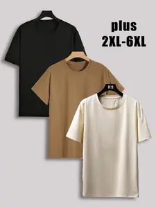 Men's Plus Size Solid Drop Shoulder Short Sleeve Tee, Casual Basic Round Neck T-shirt for Daily Wear, Men's Plus Size Clothes for All Seasons