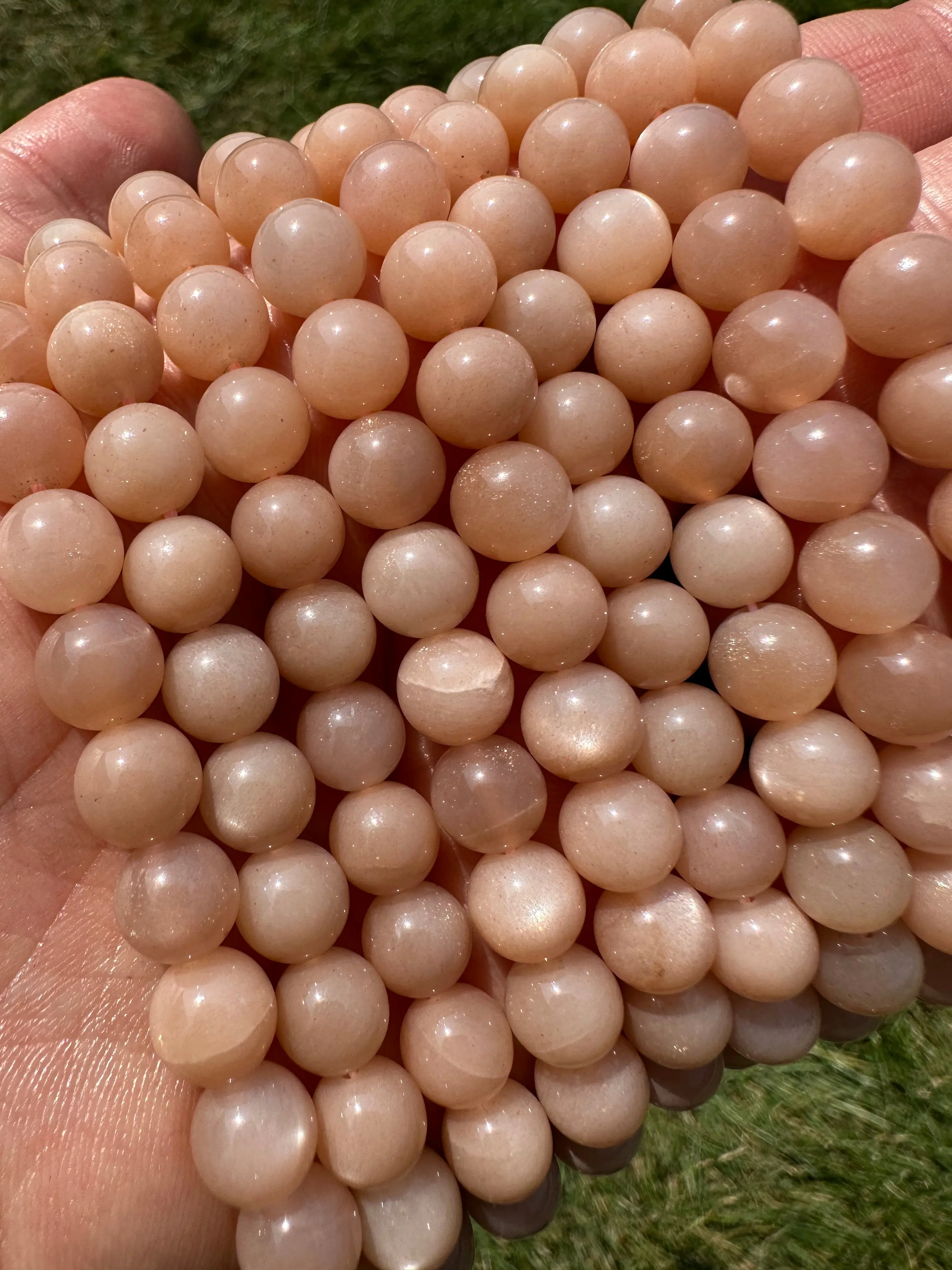 New Moon Beginnings Peach Moonstone Bead Strand - Pink Beads with Unique Design