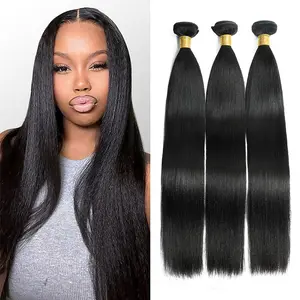 Ishow Bundles Human Hair 1 3 4Pcs  Yaki Straight Hair Bundles Salon Quality Quick Weave  100% Unprocessed Brazilian For Black Women Natural Black Color