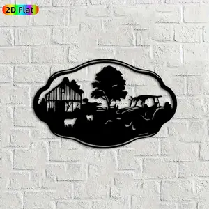 1pc Farmhouse Scene Metal Wall Art,Farmhouse Statue Mural, Ideal Gift for New Year, Easter, Farmhouse Decor Enthusiasts, Rust-Resistant Metal Wall Decor Wall Sculptures, Perfect for Kitchen Wall & Garden Fence, Charming Rural-Themed Decor