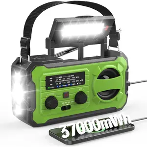 Weather Radio 37000mWh Solar Hank Crank Radio USB Charged with NOAA/AM/FM, Flashlight, Reading Light, SOS  for  Kit for Indoor Outdoor Power Outage  Essentials