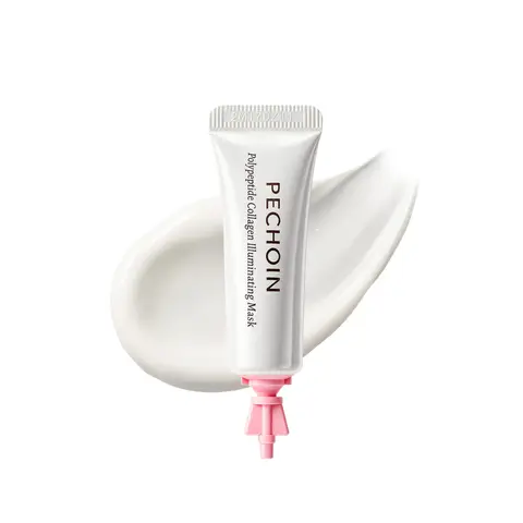 【Pink】PECHOIN Polypeptide Collagen Illuminating Mask｜No-Rinse Collagen Cream-to-Clear Film Face Mask for Dewy Glow｜Firm-Looking Skin & Hydration