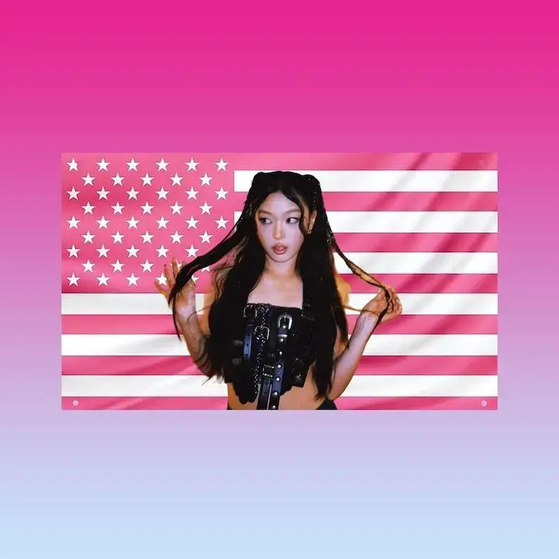 Yoonchae Katseye Bright Pink Polyester American Flag Tapestry - Smooth Print, Lightweight Americana Banner Art, Decorative Statement Home Decor Wall Hanging for Dorm Rooms, Home Accessories