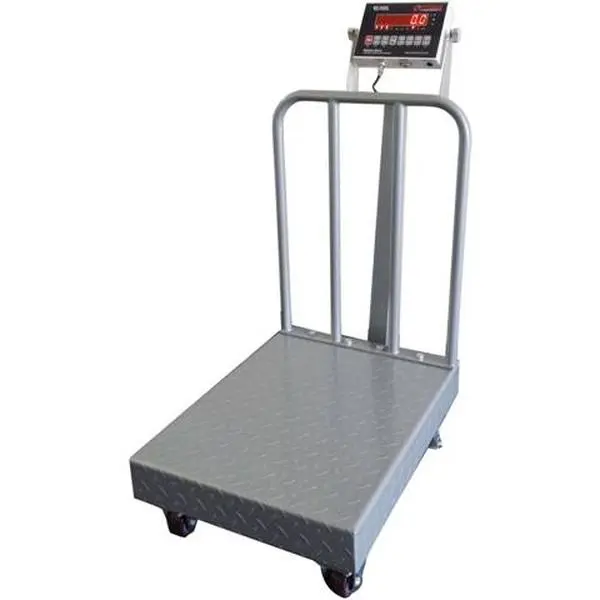 NTEP Portable Floor Scale - 18 x 24 in.- 500 x 0.1 lb. With Back Rail- Wheels & Diamond Plate