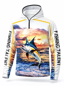 Men's Outdoor Fishing Hoodie Long Sleeve T-Shirt, Digital Print Mahi Mahi Design, Quick Dry Breathable Fabric for Spring & Fall, Comfortable Loose Fit Casual Fishing Shirt