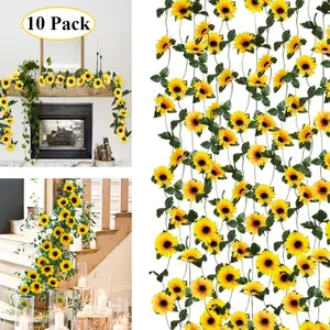 10 Pack Artificial Sunflower Garland, 8.2ft/Pcs Silk Sunflowers with Green Leaves, Flowers Vines for Room Home Kitchen Garden Wedding Arch Bridal Baby Shower Party Outdoor Decor
