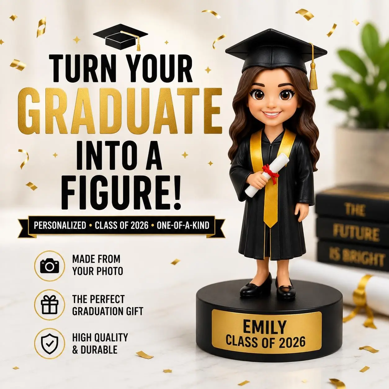 Custom Graduation Figure From Photo | Personalized Graduate Bobblehead, Desk Decor