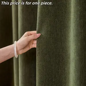 1PC Japanese Style Linen Tea Color Wooden Windproof Curtains, Plaid Pattern, UV Protection, Insulation, Suitable for Living Room Bedroom Kids' Room