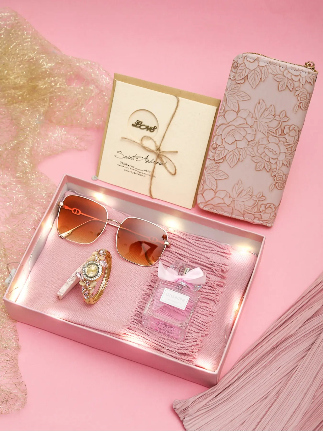 Luxury Elegant Fashion 7pcs Women's Watch Set + Sunglasses Scarf Perfume Card, Perfect Gift for Birthday Christmas Thanksgiving