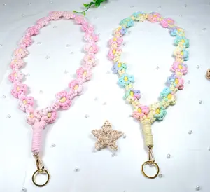 Handmade Macrame Gradient Phone Strap Keychain Lanyard Mobile Phone Strap Neck Straps For Keys Lanyard Gift