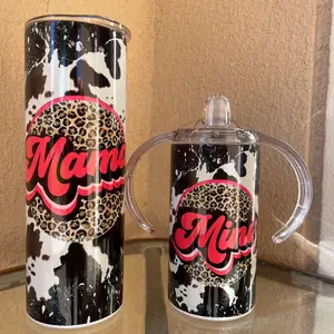 Mama Mini Cowprint Cheetah Tumbler Set Stylish Cup Lids