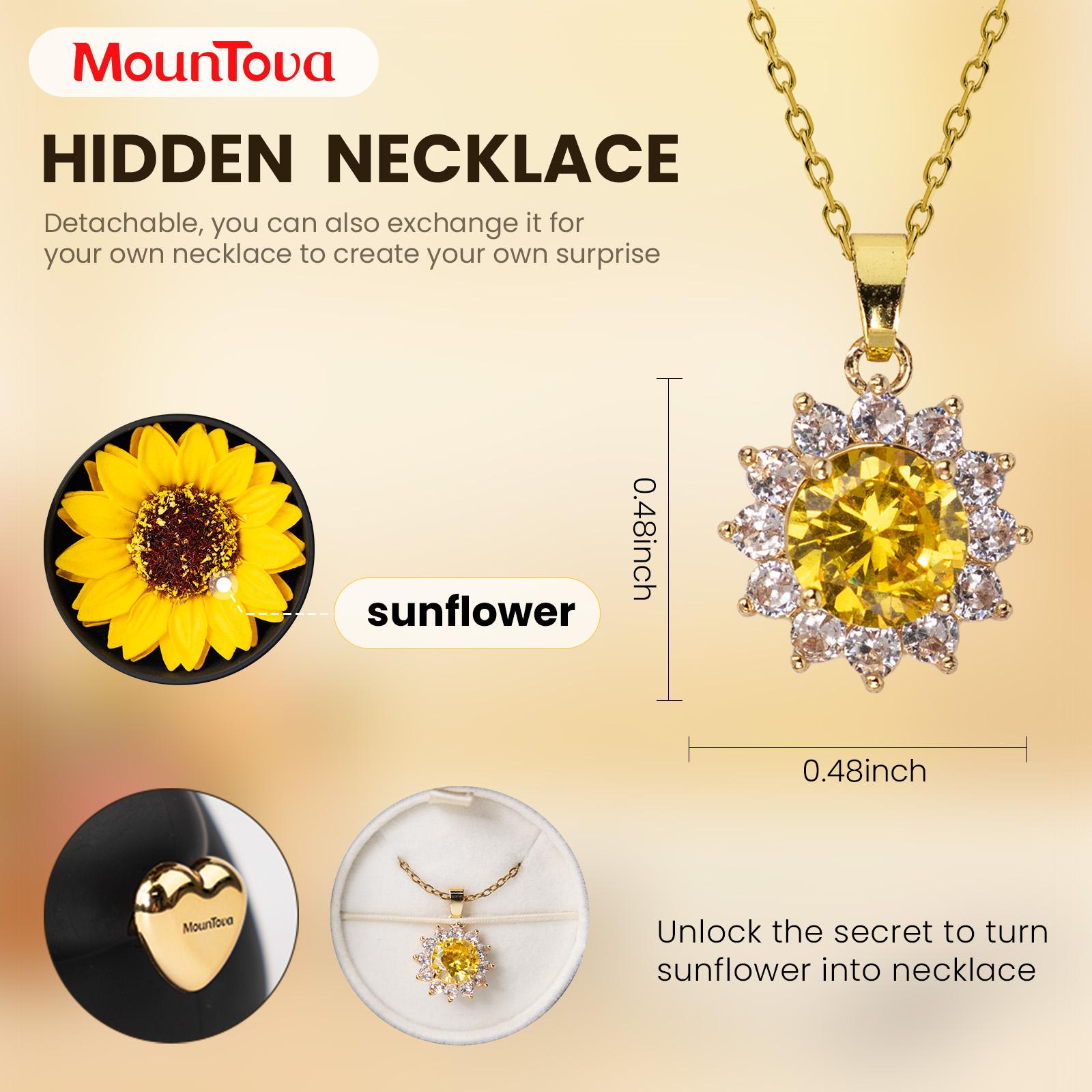Mother’s Day Gift – Mountova Lucky Sunflower Bear Necklace Gift Box Set, Romantic Jewelry for Mom, Daughter, Girlfriend, Birthday & Anniversary, Cute Room Decor