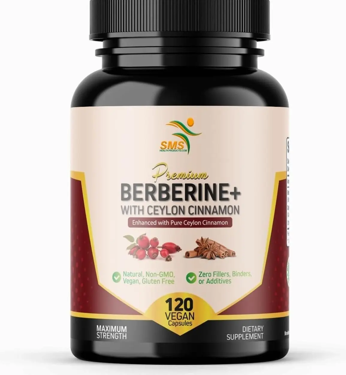 Premium Berberine HCL 1200mg, True Ceylon Cinnamon, 120 Capsules, Berberine HCI Root Supplement for Immune Support and Overall Wellness
