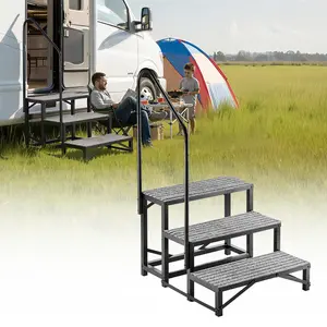 VEVOR RV Steps with Handrail, 3 Steps, 660 lbs Load Capacity, Heavy Duty Outdoor RV Stairs with Non-Slip Mat for Elderly and Pets, Portable Stairs for Hot Tub, Camper, Mobile Home, Porch, Pool, SPA