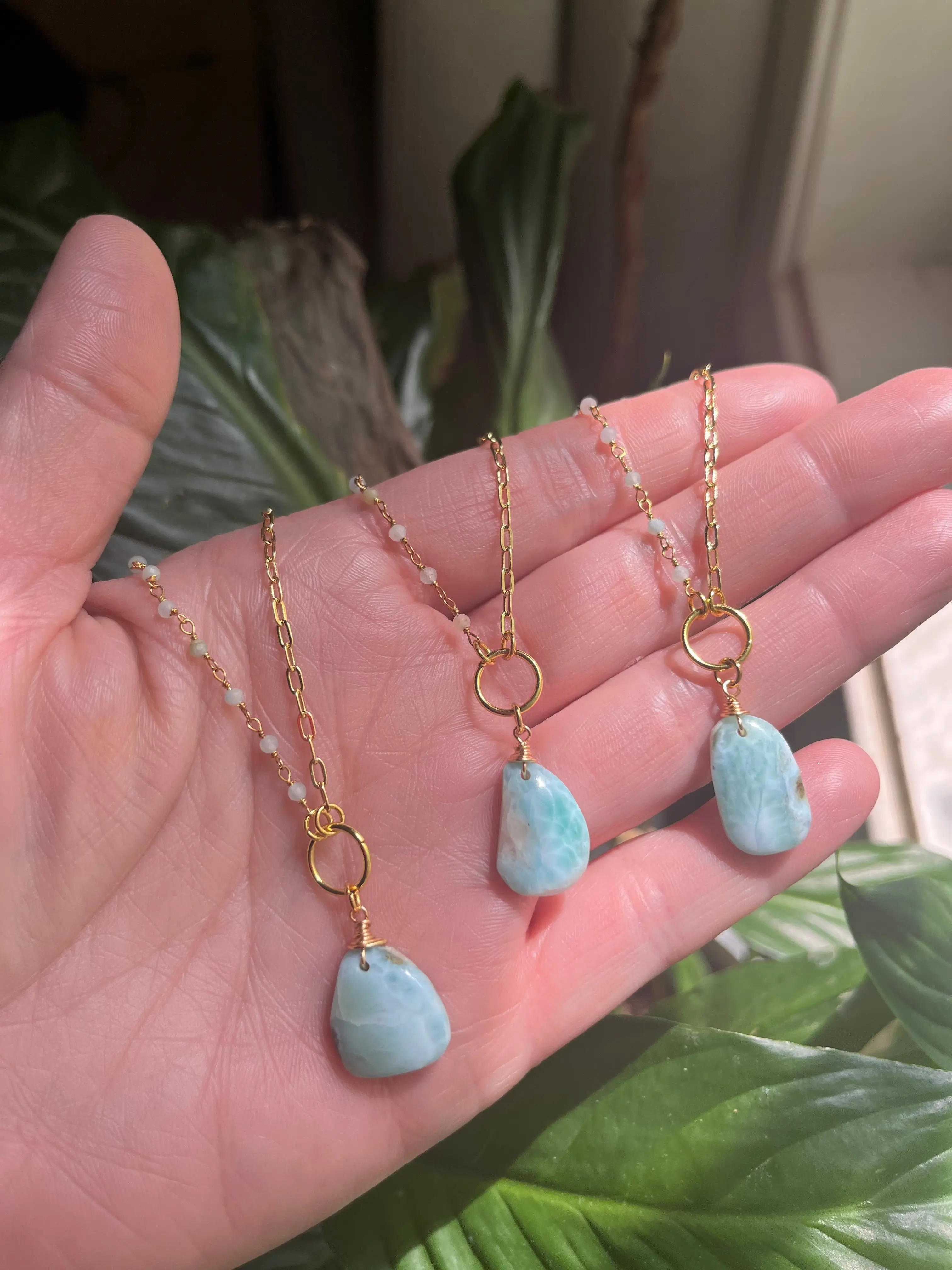 Larimar Gemstone Necklace | 18k Gold Filled Chain, Ocean Inspired Jewelry