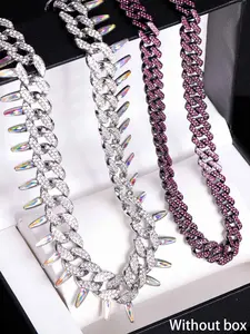 Trendy Cuban Chain Necklace Set with Oil-Dripping Spikes, Unisex High-Quality Bling Jewelry for Daily Wear & Gift Giving