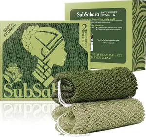 Authentic African Net Sponge - 2 Pack Exfoliating Bath & Shower Loofah Sponge for Body & Face, Gentle Scrubber for All Skin Types, Travel, Durable (Olive Green & Light Green)