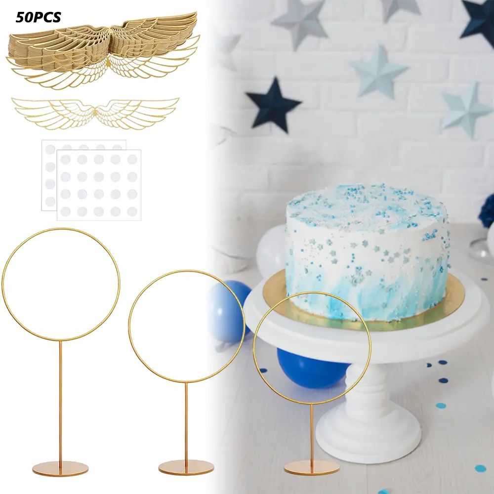 103pcs Glitter Gold Wizard Party Chocolate Ornaments Pack for Car Interior Decoration, Birthday Dessert Supplies with 50pcs Wings Pattern Wafer Cupcake Toppers, 3pcs Gold Goal Posts, 50pcs Glue Points