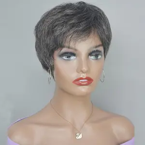 Salt and Pepper Pixie Wig | 100% Human Hair | Glueless Wig | Hand-Tied Scalp | Adjustable Cap | For All Skin Tones