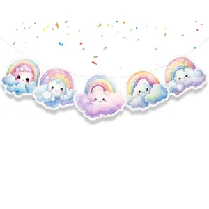 Rainbow and Clouds Theme 5 Pcs Party Banner - Cute and Colorful Decor