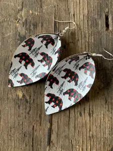 Buffalo Check Plaid Bear Earrings