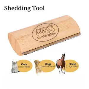 Cat Brush for Shedding & Grooming, Wooden Handle with Detachable Design, Stainless Steel Pet Grooming Comb, 12.7*1.38 Inches Fur Removal Tool for Cats and Dogs