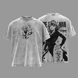 Tatsumaki One Punch Man T-Shirt Oversize Unisex Heavy Cotton Vintage Washed Double Printed Anime Manga Graphic Tee Tornado of Terror Japanese Retro Streetwear Movie Cosplay Womenswear Menswear Top
