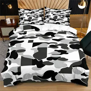 Black and white spliced camouflage printed pattern soft and durable bedding duvet cover set, including 1 duvet cover and 1 or 2 pillowcases, without a core or pillow, suitable for gifts for teenagers and adults, modern style fashionable bedroom bed decora