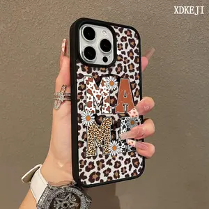 Leopard Print MAMA Pattern Premium Magnetic Phone Cases for iPhone 17 Air 16 15 14 Pro Max 13 12 11 Plus Smartphone Shockproof Protection Acrylic Cover Cellphone Protective magsafe magnetic case Aesthetic Resistance Casing Protector