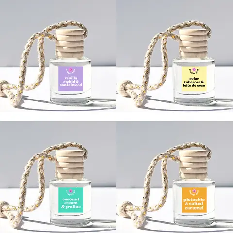 Brazilian Scents 4 Pack Scented Car Fresheners Bundle Set - Pistachio Salted Caramel, Vanilla Orchid Sandalwood, Solar Tuberose, Coconut Cream Praline, Cute, 4-Pack Covers Your Car And Gift Needs, 4 Sweet Scents
