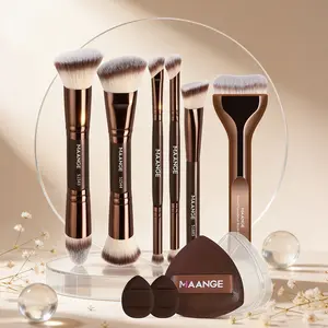 Maange 9-Piece Makeup Brush Set with 6 Brushes & 3 Powder Puffs, Foundation Brush, Blush Brush, Concealer Brush, Highlighter Brush