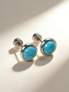 Vintage Stainless Steel Blue Turquoise Stud Earrings, Elegant Summer High-End Jewelry, Perfect Gift for Her, Daily Wear & Vacation