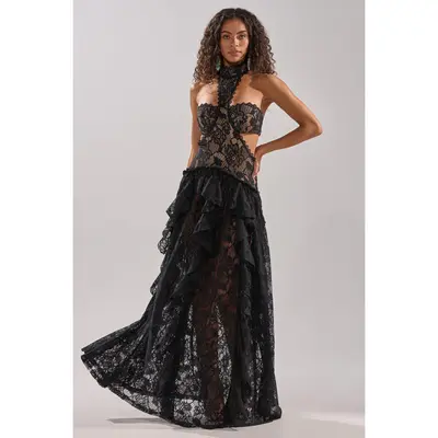 Onyx Lace Keyhole Maxi Dress in Black - TikTok Shop