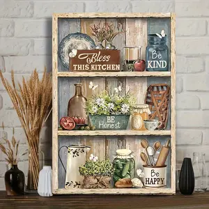 1 Piece Wooden Frame Kitchen Canvas Painting Art Print Wall Bedroom Living Room Home Decor Rustic Blessing Kitchen Farmhouse Kitchen Dining Canvas Print Poster Picture with Frame Ready to Hang Gift