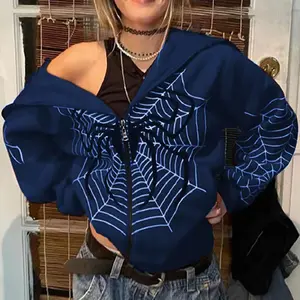 New fall/winter spiderweb print street hipster zip-up hoodie