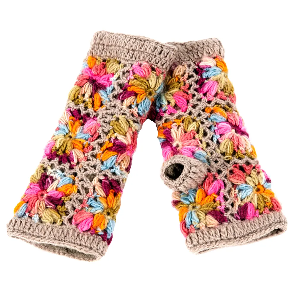 Multi Color Flower Crochet Fingerless Gloves