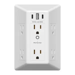 LIDER 6-Outlet Surge Protector Expander with USB Type A/C, 1 Type A and 2 Type C Ports (4.2A Max), LED Surge Protection Indicator, Protect Up to 1500J, Compatible with Decorator and Standard Duplex