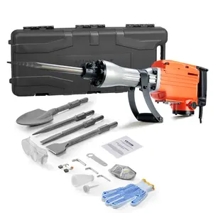 VEVOR Heavy-Duty Electric Demolition Jack Hammer with 2200W Motor, 1400 BPM Concrete Breaker, 6 Alloy Steel Chisel Bits, Gloves, 360° Rotatable Handle, for Trenching and Breaking Holes