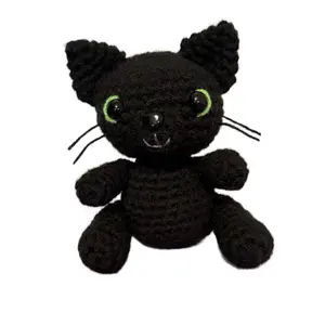Annabelle the Cat Handmade Crocheted Black Cat with Green Eyes