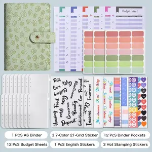 Money Saving Binder with Expense Envelopes, Budget Binder Money Savings Challenges Book Organizer with Cash Envelopes, Expense Sheets, Category Labels, 2 Jewelry bags, Four-Leaf Clover Print