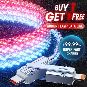 [Buy 1 get 1 free]2-in-1 RGB Flowing Light Braided Fast Charging Cable, Zinc Alloy Rotatable Head PD 60W, Multi-Interface Compatible with iPhone Android, Luminous Data Cord