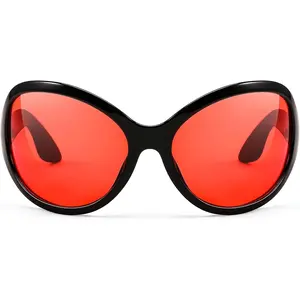 EyeconicFinds Oversized Trendy Sunglasses Classic Oval Wrap Around Stylish Geometric Double Beam Sunglasses Travel Accessory,Internet Celebrity Style Women Glasses B2391