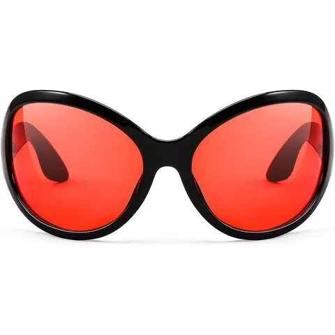 EyeconicFinds Women's High Quality Trendy Casual Lightweight Durable Sunglasses - Classic Oval, Geometric Double Beam, Wrap-Around, Comfortable, Selfie-Friendly, Female Accessories for Cycling Travel (Cute & Fun Retro Design) B2391