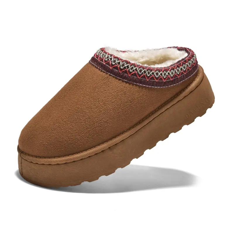 Women's Slippers Platform Mini Boots Short Ankle Boot Fleece Lined Sneakers House slippers Slip-On Snow Boot For Outdoor Indoor Winter Brown