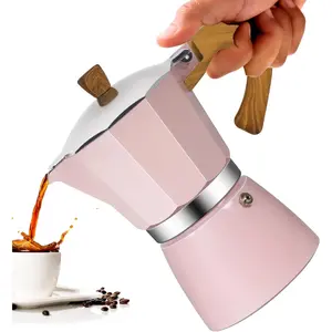6 Cup Aluminum Moka Pot Classic Stovetop Espresso Coffee Maker 300ml 10oz Coffeemaker Percolator Mocha Pot Greca Coffee Maker Cafe Makers for Italian and Cuban Cafe Brewing Pink
