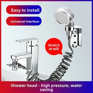 Four piece set of hair washing tool faucet external showerhead pressurized small showerhead set washbasin pool bathroom handheld extender (showerhead+telescopic pipe+non perforated base+water distribution valve)