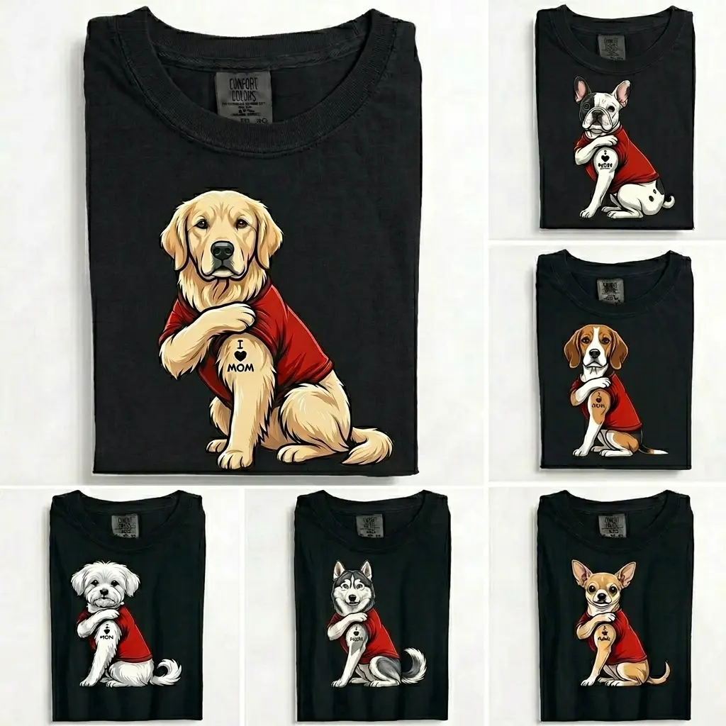 Dog Mom Shirt Cute Cartoon Dog Tee | 50+ Dog Breeds Comfort Colors Shirt | Gift for Dog Lovers Women