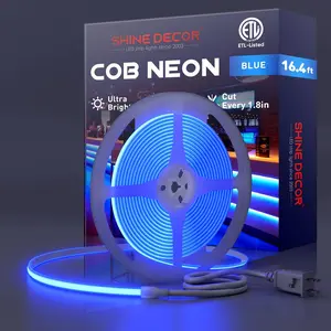 Neon LED Strip Light Ultra Bright Waterproof COB Neon Rope Light Blue Cuttable Strip Light for Cabinet Bedroom Commercial
