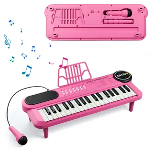 Piano Toys for Kids, Pink Music Keyboard with Microphone & Music Stand, Piano Keyboard for Girls Age 3+, Educational Birthday Gifts for Child Age 4 5 6 Electronic Piano Toy with Microphone